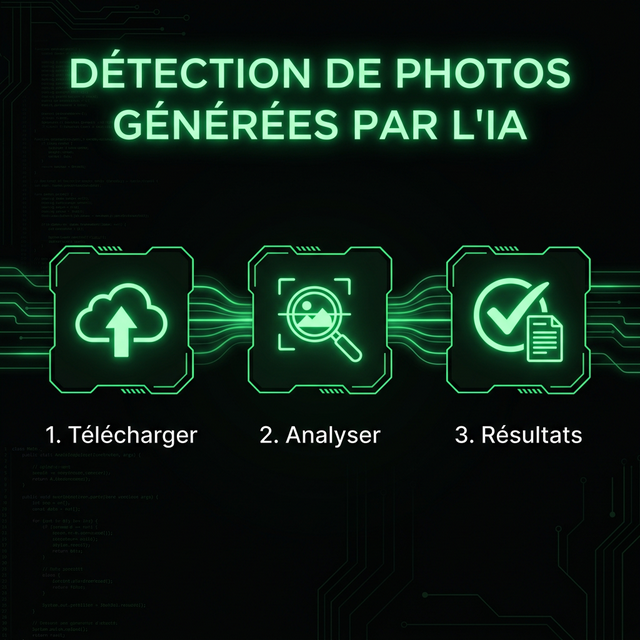 3 étapes pour détecter les images IA - Télécharger, Analyser, Résultats